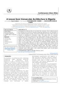 A Lesson from Vernacular Architecture in Nigeria