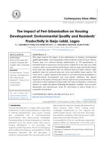 The Impact of Peri-Urbanisation on Housing Development: Environmental Quality and Residents' Productivity in Ibeju-Lekki, Lagos