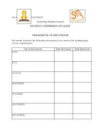 Transmittal of Documents by Student Commission on Audit, Palawan State University