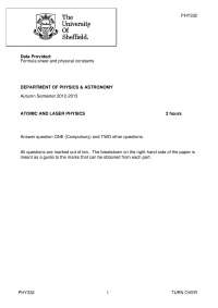 Atomic and Laser Physics  PHY332 2012/13