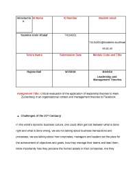 Critical evaluation of the application of leadership theories to Mark Zuckerberg in an organisational context and management theories to Facebook