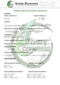 Formulario di Statistica Generale - Docsity
