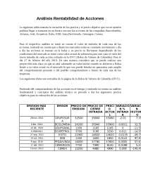 Análisis de Precios y Precio Objectivo de Acciones de Compañías Colombianas en 2019