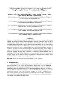 The Relationship of Basic Psychological Needs and Psychological Well-Being among the Cosplay Community in the Philippines