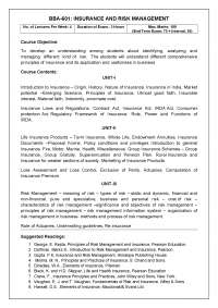 Insurance and Financial Services: Course Contents and Objectives