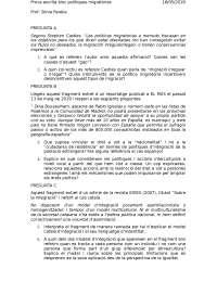 Examen Política social, familia i migracions (BLOC MIGRACIONS) MAIG 2019