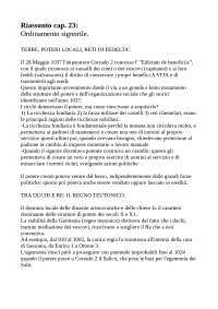 Riassunto capitolo 23: Ordinamento signorile. Terre, poteri locali, reti di fedeltà
