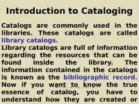 Introduction to Cataloging