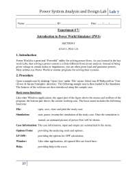 Power World Simulator (PWS) Lab Manual: Introduction and Basic Operations