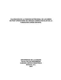 Valoración de la función nutricional de los niños en postoperatorio de cirugía cardiovascular