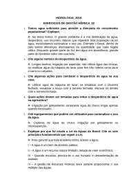 EXERCÍCIOS PARA DISCIPLINA DE HIDROLOGIA