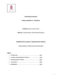 Trabajo sobre geopolíticamente clásica y critica, representantes y teorías.