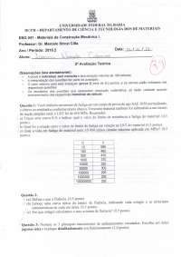 Prova de Materiais de Construção Mecânica - UFBA