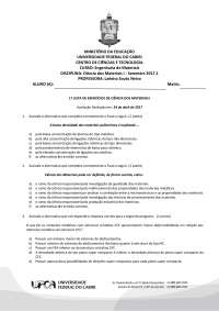 Lista de Exercícios de Ciência dos Materiais I - Universidade Federal do Cariri