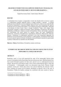 REGISTRO ETNOBOTÂNICO DAS ESPÉCIES MEDICINAIS UTILIZADAS NO ESTADO DO PERNAMBUCO: REVISÃO BIBLIOGRÁFICA.