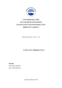 Exercícios de Hidrostática: Universidade Lúrio - Engenharia Civil