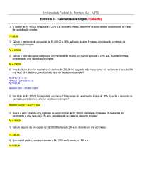 Exercícios Resolvidos de Capitalização Simples - Universidade Federal da Fronteira Sul