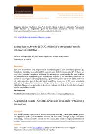 La Realidad Aumentada (RA). Recursos y propuestas para la innovación educativa