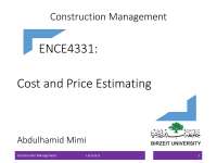 Cost and Price Estimating in Construction Management: Lecture Notes