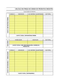 planilha de calculo preço de venda na industria
