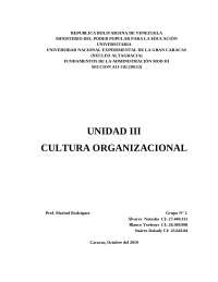 Fundamentos de la Administración: Cultura Organizacional y Control Administrativo - Prof. 
