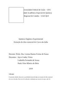 Extração do óleo essencial do cravo da índia