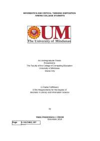 Informatics and Critial Thinking Disposition Among College Students