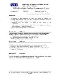 Distributed DBMS -Assignment 01
