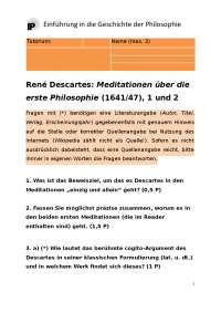 Übung zu René Descartes: Meditationen über die erste Philosophie (1641/47)