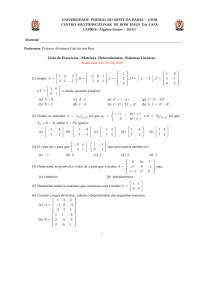 Lista de Exercícios de Álgebra Linear: Matrizes, Determinantes e Sistemas Lineares