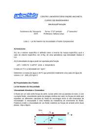 Exercícios de Fenômenos de Transporte: Viscosidade e Fluidos Compressíveis
