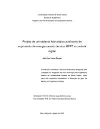 Projeto de um Sistema Fotovoltaico de suprimento de energia usando técnica MPPT