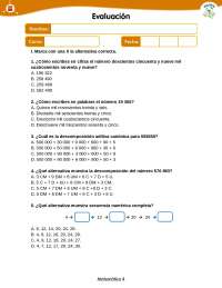 Evaluación repaso matemáticas 4 primaria - Docsity