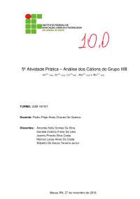 Relatório de aula pratica - cations grupo IIIB