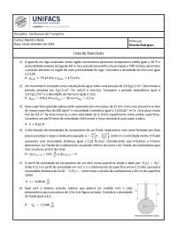 Lista de exercícios fenômenos dos transportes