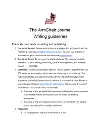 Writing for Publication: Guidelines from The ArmChair Journal