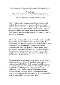 The Radical Left Election in Europe and the Election 2012-13
