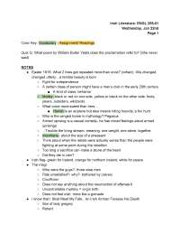Irish Literature: ENGL 255-01 - Yeats & Irish Poetry (Jan 22, 2023)