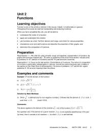 Introduction to Calculus: Functions - Unit 2