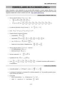 Formulario di Fluidodinamica: operatori e forme indiciali, trasformazioni, strato limite