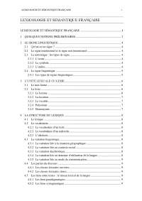 LEXICOLOGIE ET SÉMANTIQUE FRANÇAISE