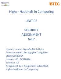 Higher Nationals in Computing UNIT 05 SECURITY ASSIGNMENT No.2