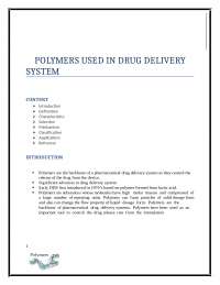 POLYMERS USED IN DRUG DELIVERY SYSTEM | Lecture notes Pharmacy | Docsity