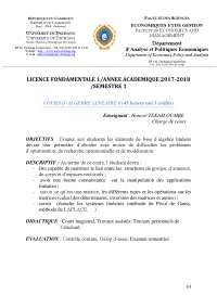 Algebre Linéaire 1: recherche opérationnelle et de modélisation