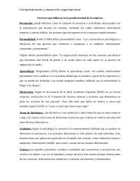 Factores que influyen en la productividad de una organización - Docsity