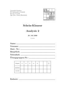 Analysis 2 - Juli 2006 - Prof. Junk Uni Kostanz - Klausur+Lösung