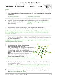 Lösungen zu den Aufgaben zur Pysik - Klassenarbeit 1 Klasse 7c