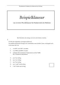 Physikklausur für Studierende der Medizin - Prof. Holm/Uni HH