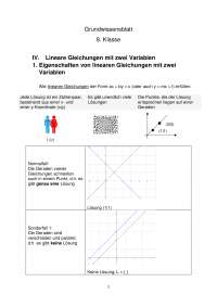 Lineare Gleichungen mit zwei Variablen - Grundwissensblatt 8. Klasse