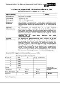 Fachhochschulreifeprüfung Mathematik (Vorschlag 2) im Schuljahr 2007/2008